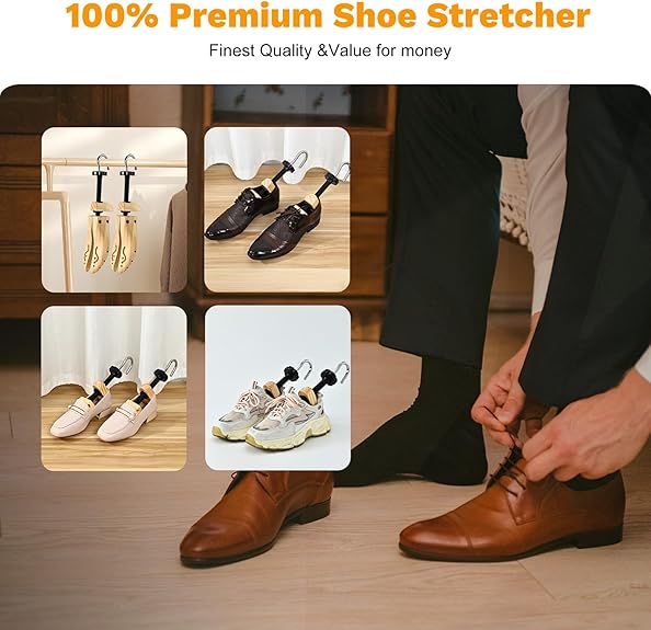 Wooden Shoe Stretcher for Women Men, Pair 4-Way Shoe Expander & Widener for Adjustable Length & Width