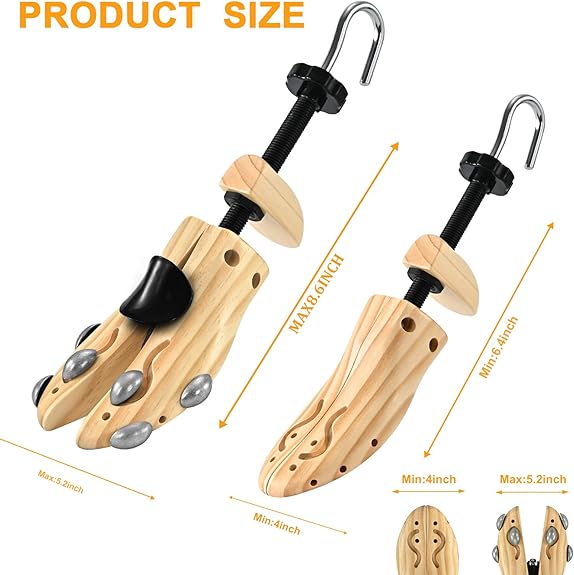 Wooden Shoe Stretcher for Women Men, Pair 4-Way Shoe Expander & Widener for Adjustable Length & Width