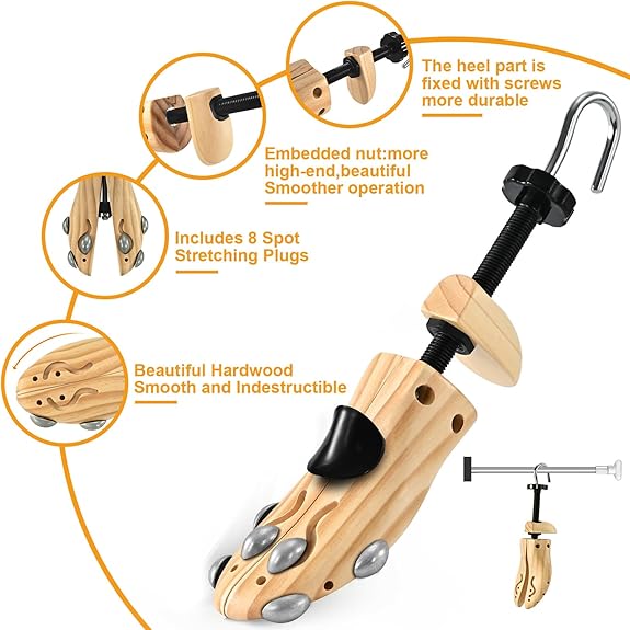 Wooden Shoe Stretcher for Women Men, Pair 4-Way Shoe Expander & Widener for Adjustable Length & Width