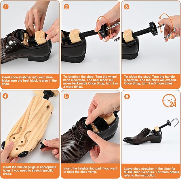 Shoe Stretcher for Women Men, Pair 4-Way Wooden Shoe Expander & Widener for Adjustable Length & Width