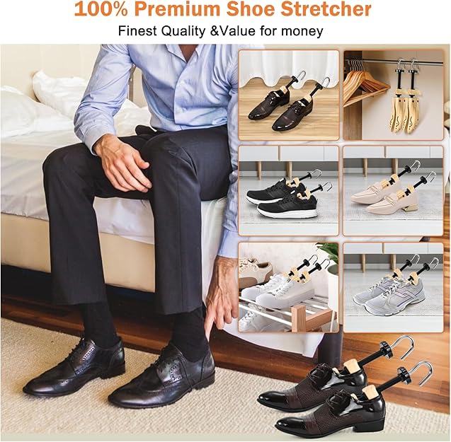 Shoe Stretcher for Women Men, Pair 4-Way Wooden Shoe Expander & Widener for Adjustable Length & Width