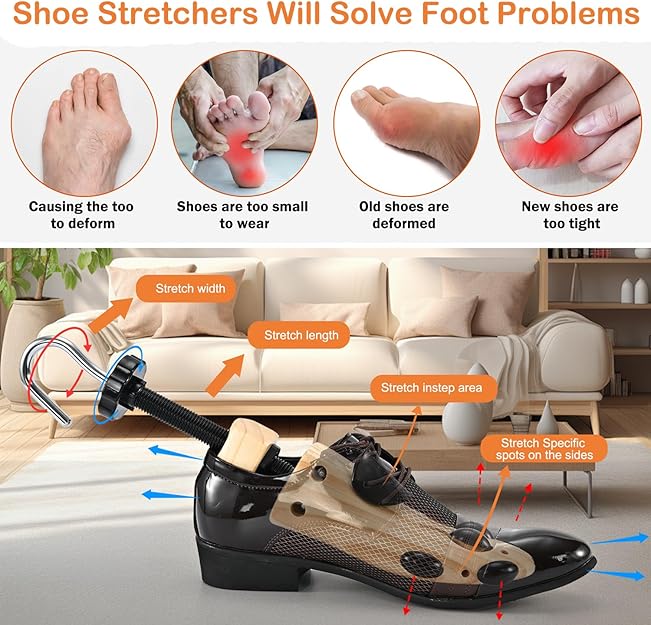 Shoe Stretcher for Women Men, Pair 4-Way Wooden Shoe Expander & Widener for Adjustable Length & Width