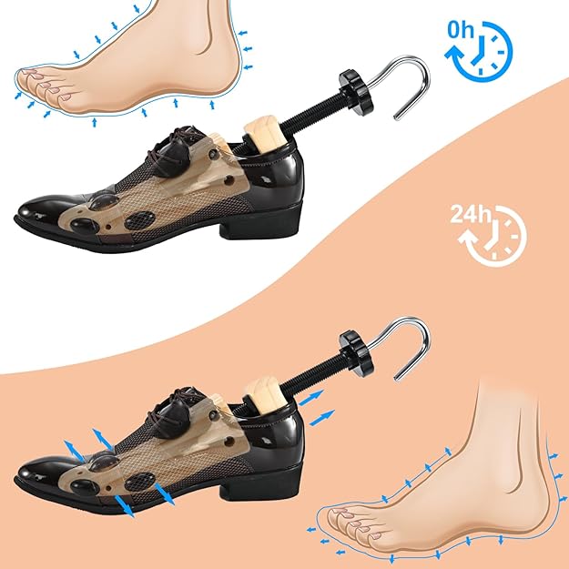 Shoe Stretcher for Women Men, Pair 4-Way Wooden Shoe Expander & Widener for Adjustable Length & Width