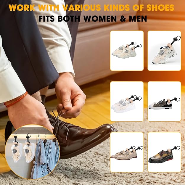 Wooden Shoe Stretcher Women Men, 4-Way Shoe Widener Expander for Stretches Length & Width