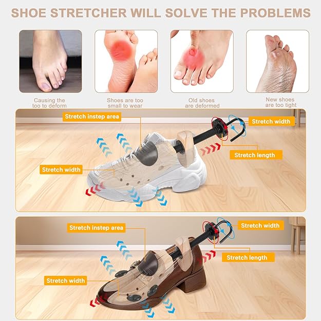 Wooden Shoe Stretcher Women Men, 4-Way Shoe Widener Expander for Stretches Length & Width