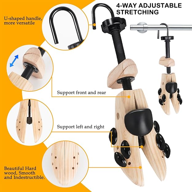 Wooden Shoe Stretcher Women Men, 4-Way Shoe Widener Expander for Stretches Length & Width