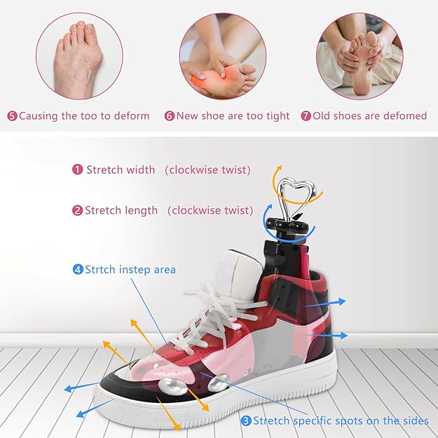Shoe Stretcher Women Men, Shoe Tree Wide Feet, 4 Way Shoe Widener Expander for Adjustable Length Width
