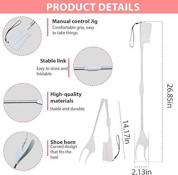 VIVEBEI Shoe Horn Long Handle with Reacher Grabber and Sock Removal Aid – 26.8" Foldable Shoe Horn for Seniors, Men, Women, and Kids