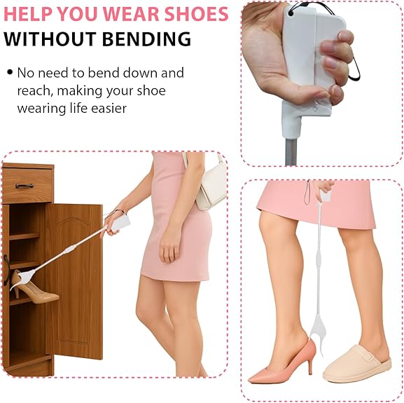 VIVEBEI Shoe Horn Long Handle with Reacher Grabber and Sock Removal Aid – 26.8" Foldable Shoe Horn for Seniors, Men, Women, and Kids