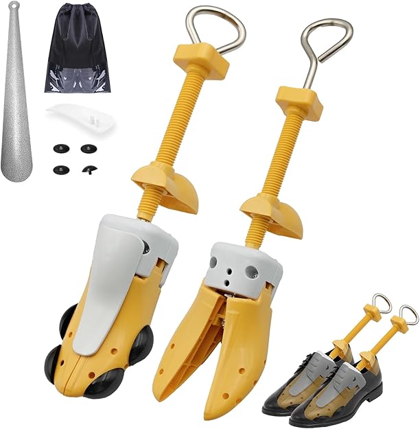 VIVEBEI Shoe Stretcher for Women and Men with Wide Feet, Shoe Tree Width and Length Adjustable 4-way Stretch, Yellow for Men