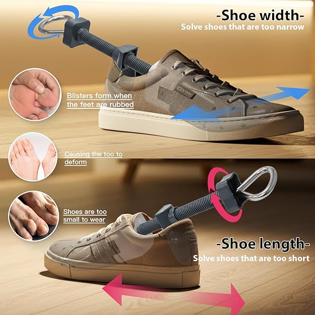 Shoe Stretcher for Women and Men with Wide Feet, Shoe Tree Width and Length Adjustable 4-way Stretch